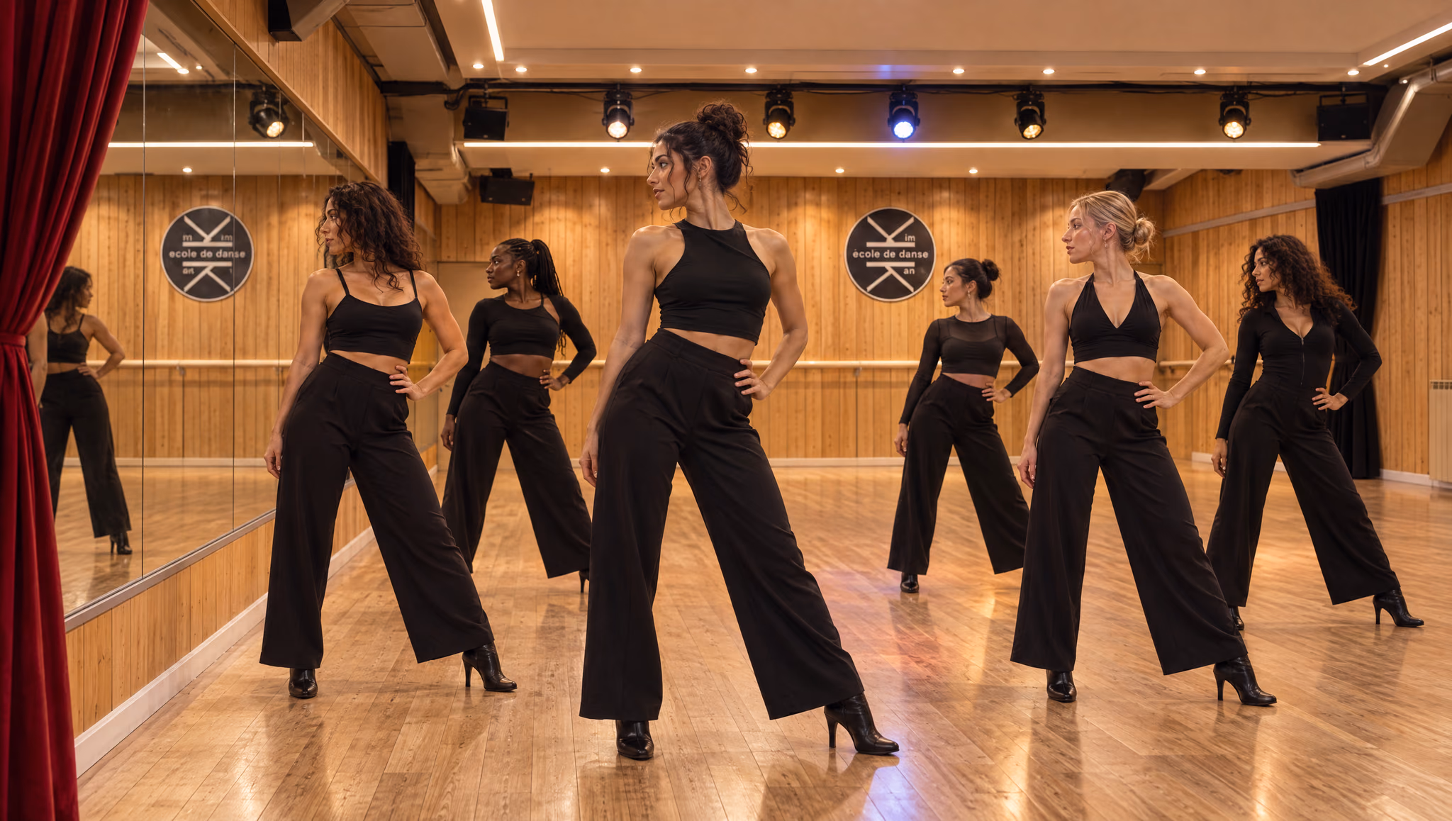 Cours de heels face au miroir du Studio des Rigoles.